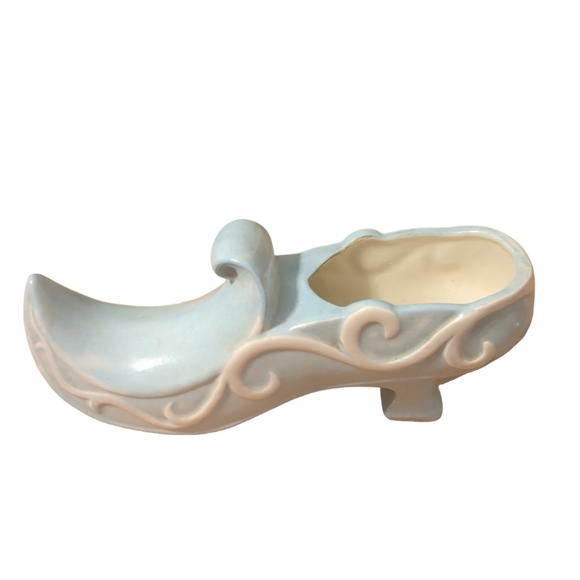 Vintage Porcelain Victorian Shoe Light Blue And White - Picture 1 of 6